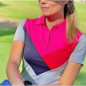 NWT G/Fore Chevron Golf Polo Shirt Women’s Size Small Grey Pink Colourblocked